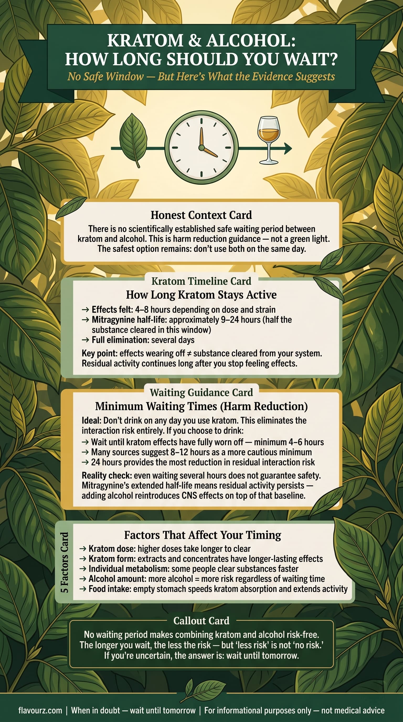 infographic for How Long Should You Wait Between Kratom and Alcohol